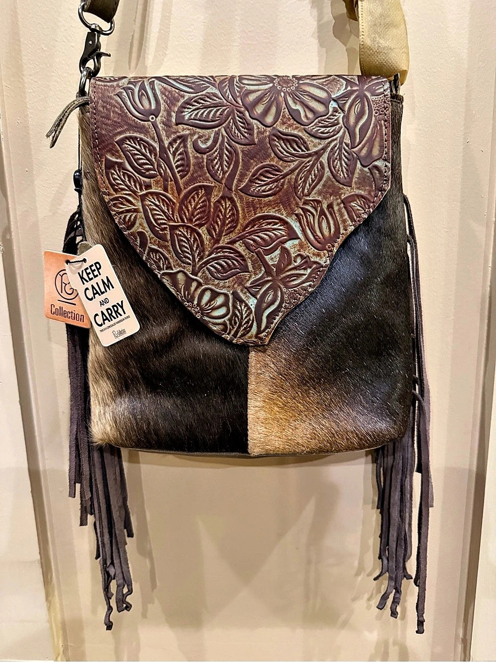 NWT PG P&G Collection Cowhide Western Hair on Hide Leather Crossbody Bag CC
